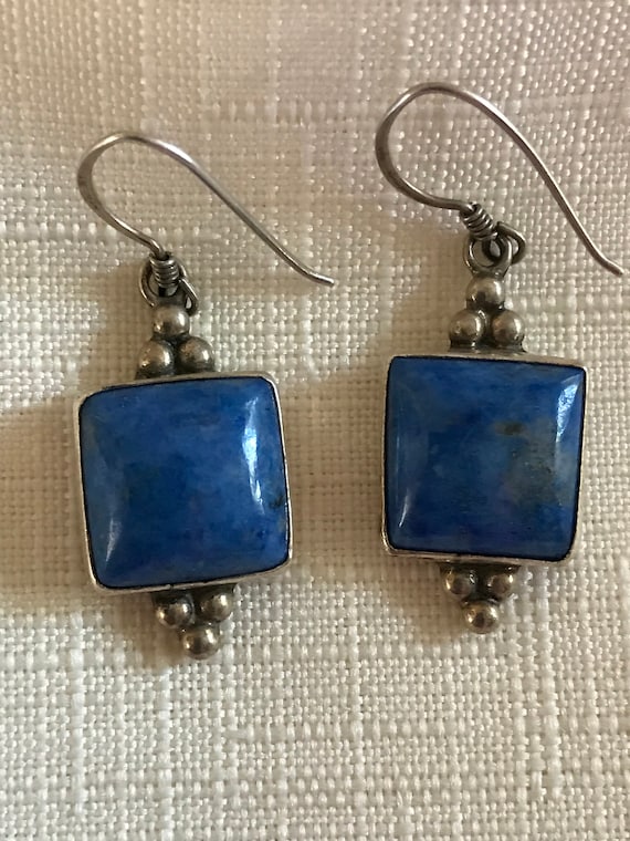Details about   Vintage Style Earrings Sleeper Pearl Lapis Lazuli Blue 0 5/8in ET1C 