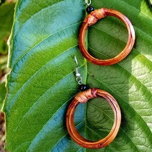 Vintage Leather & Black Onyx Hoop Earrings