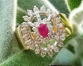 Vintage 14k Ruby & Diamond Spoke Ring