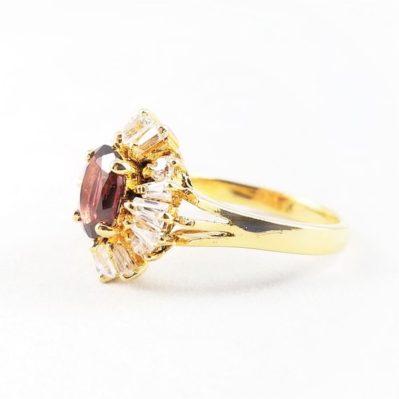 Sterling Silver Gold Plate Red & Clear CZ Balleri… - image 4