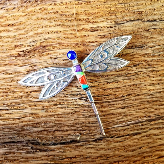 Large Sterling Multi Stone Dragonfly Pendant / Pin - image 1