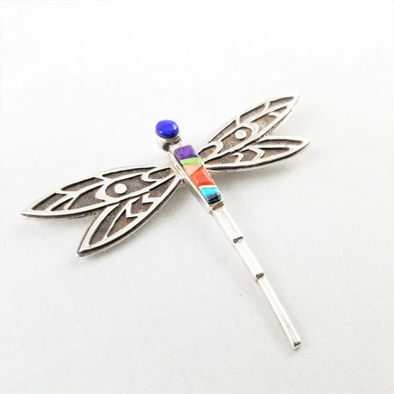 Large Sterling Multi Stone Dragonfly Pendant / Pin - image 3