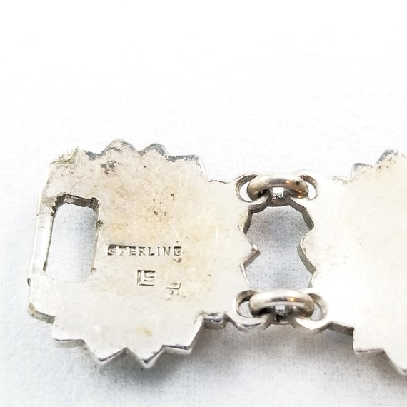 1930's Sterling Silver Marcasite Flower Link Brac… - image 9