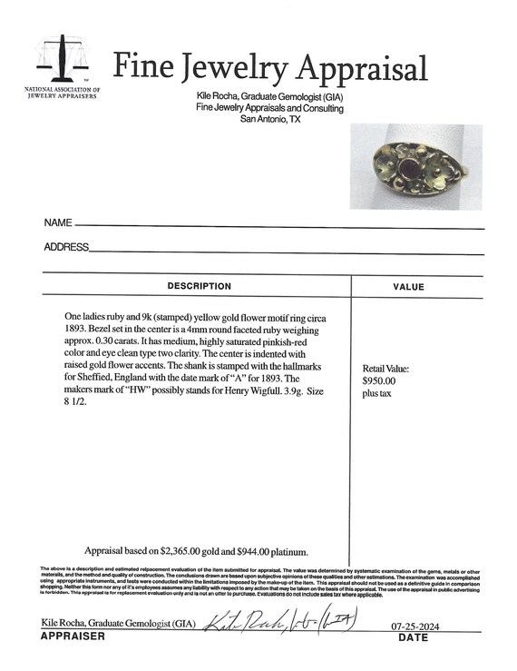 9k Victorian Ruby Flower Ring - image 9