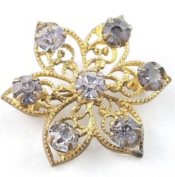 Art Deco 10k Filigree Glass Flower Star Burst Pin - image 7