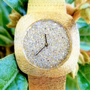 18k Vintage 1970&#39;s Omega Diamond Face Wrist Watch