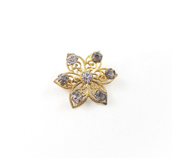 Art Deco 10k Filigree Glass Flower Star Burst Pin - image 2