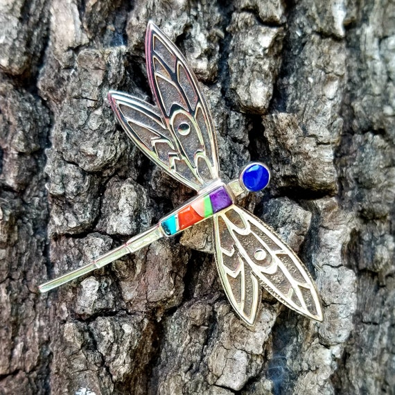 Large Sterling Multi Stone Dragonfly Pendant / Pin - image 2