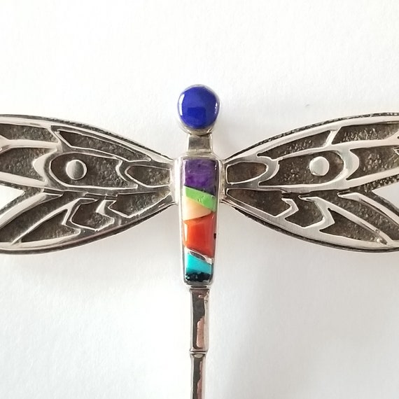 Large Sterling Multi Stone Dragonfly Pendant / Pin - image 6