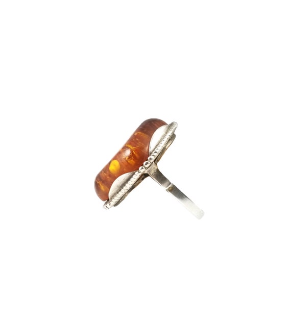 Large Vintage Sterling Silver & Amber Ring - image 5