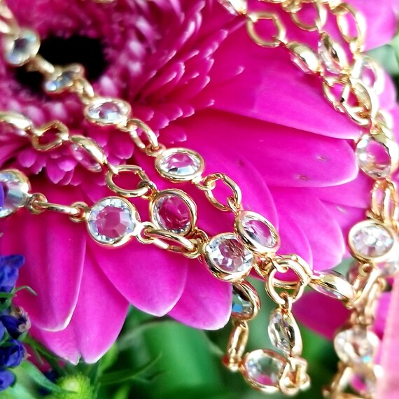 Gold Tone Crystal Stack Necklace - image 1