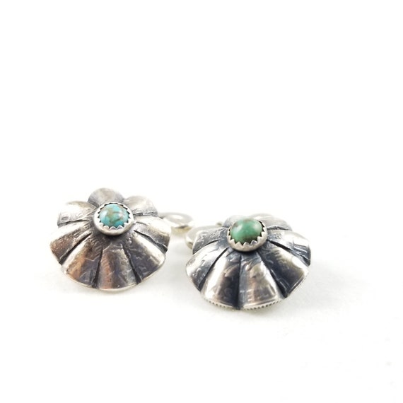Art Deco Coin Silver & Turquoise Concho Cuff Links - image 2