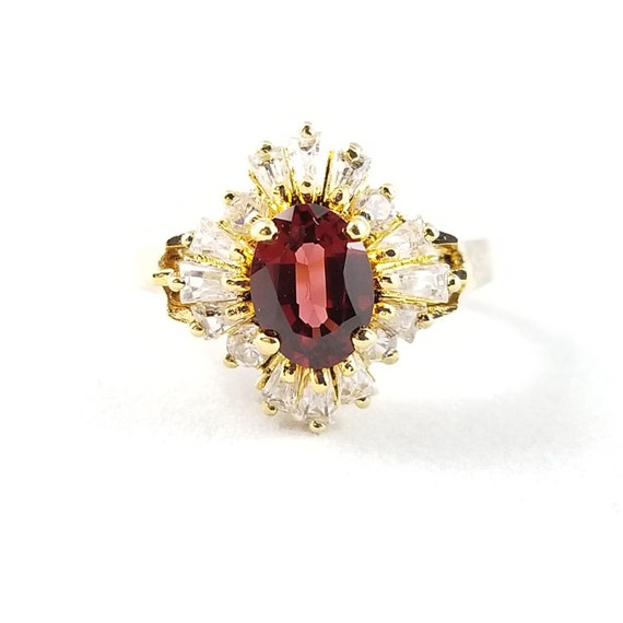 Sterling Silver Gold Plate Red & Clear CZ Balleri… - image 2