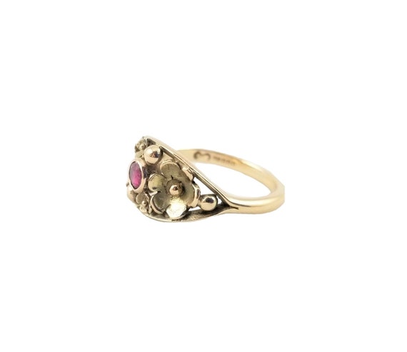 9k Victorian Ruby Flower Ring - image 6