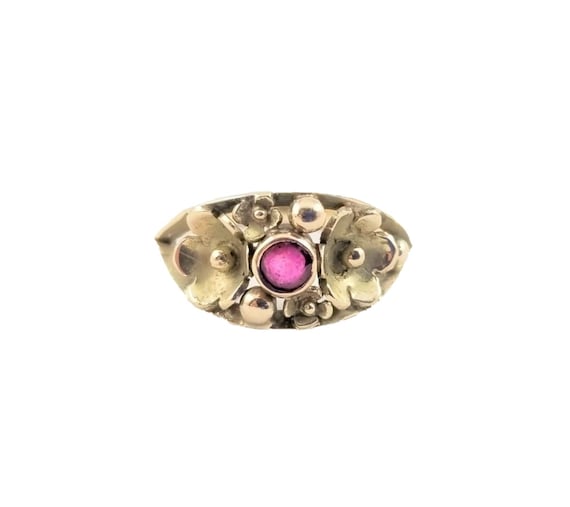 9k Victorian Ruby Flower Ring - image 1