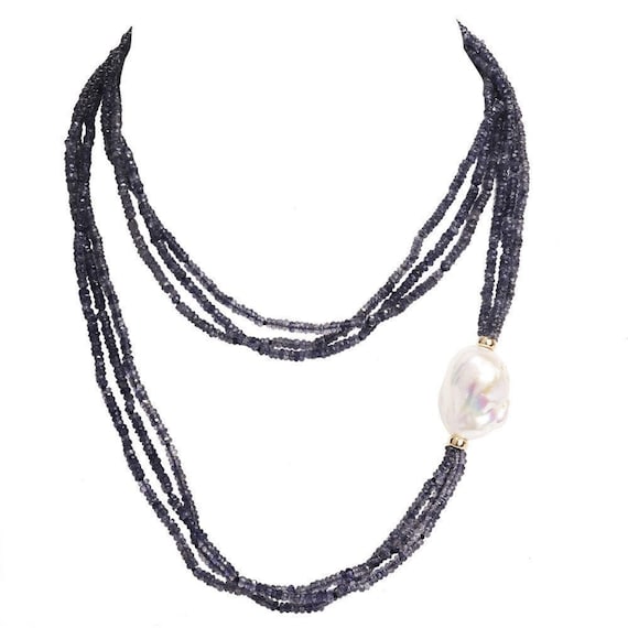 14k Iolite & Baroque Pearl Necklace - image 1