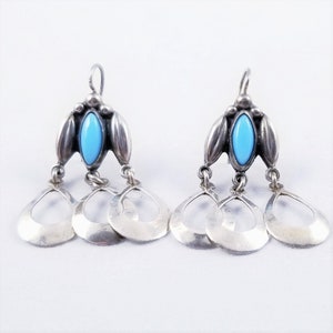 Hand Crafted Sterling Silver Art Deco Turquoise Earrings