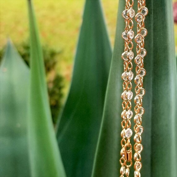 Gold Tone Crystal Stack Necklace - image 3