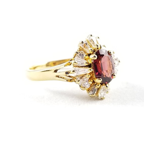 Sterling Silver Gold Plate Red & Clear CZ Balleri… - image 3