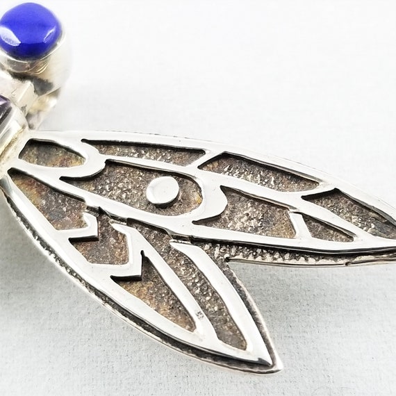 Large Sterling Multi Stone Dragonfly Pendant / Pin - image 7