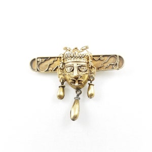 10k Over Sterling Inca or Mayan Inspired Mask Brooch