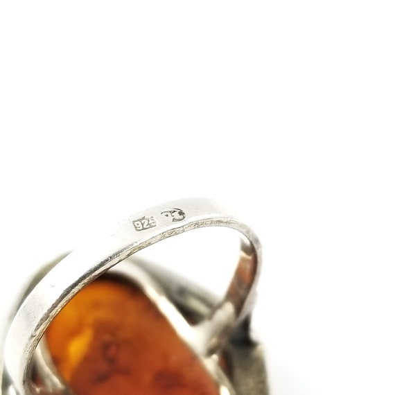 Large Vintage Sterling Silver & Amber Ring - image 8