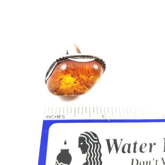 Large Vintage Sterling Silver & Amber Ring - image 9