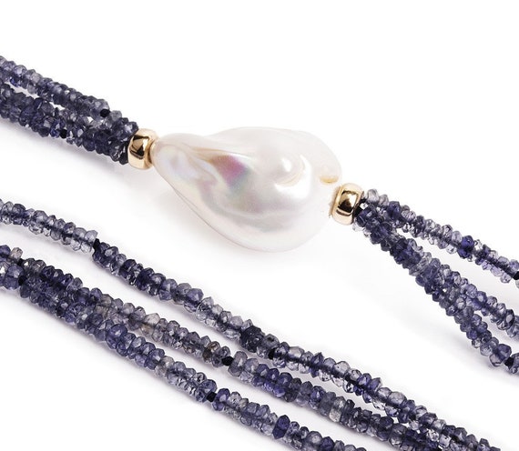 14k Iolite & Baroque Pearl Necklace - image 3