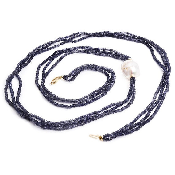 14k Iolite & Baroque Pearl Necklace - image 2