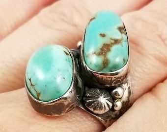 Vintage Turquoise Two Stone Ring