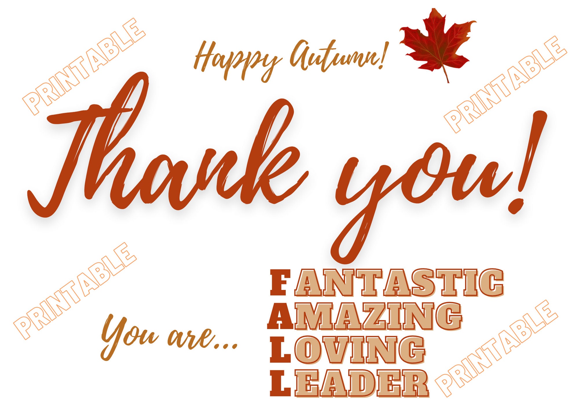 Printable Thank you Fall Card | Etsy