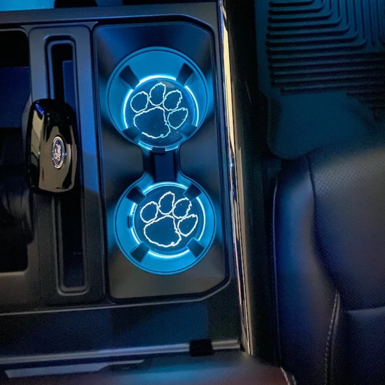 2021 F-150 CUSTOM Acrylic Cup Holder Inserts PAIR Only works on Trucks with Ambient Lighting. image 2