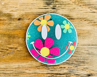 Happy Face with Flowers Car Freshie