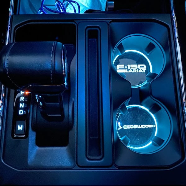 2021 F-150 CUSTOM Acrylic Cup Holder Inserts (PAIR) Only works on Trucks with Ambient Lighting.