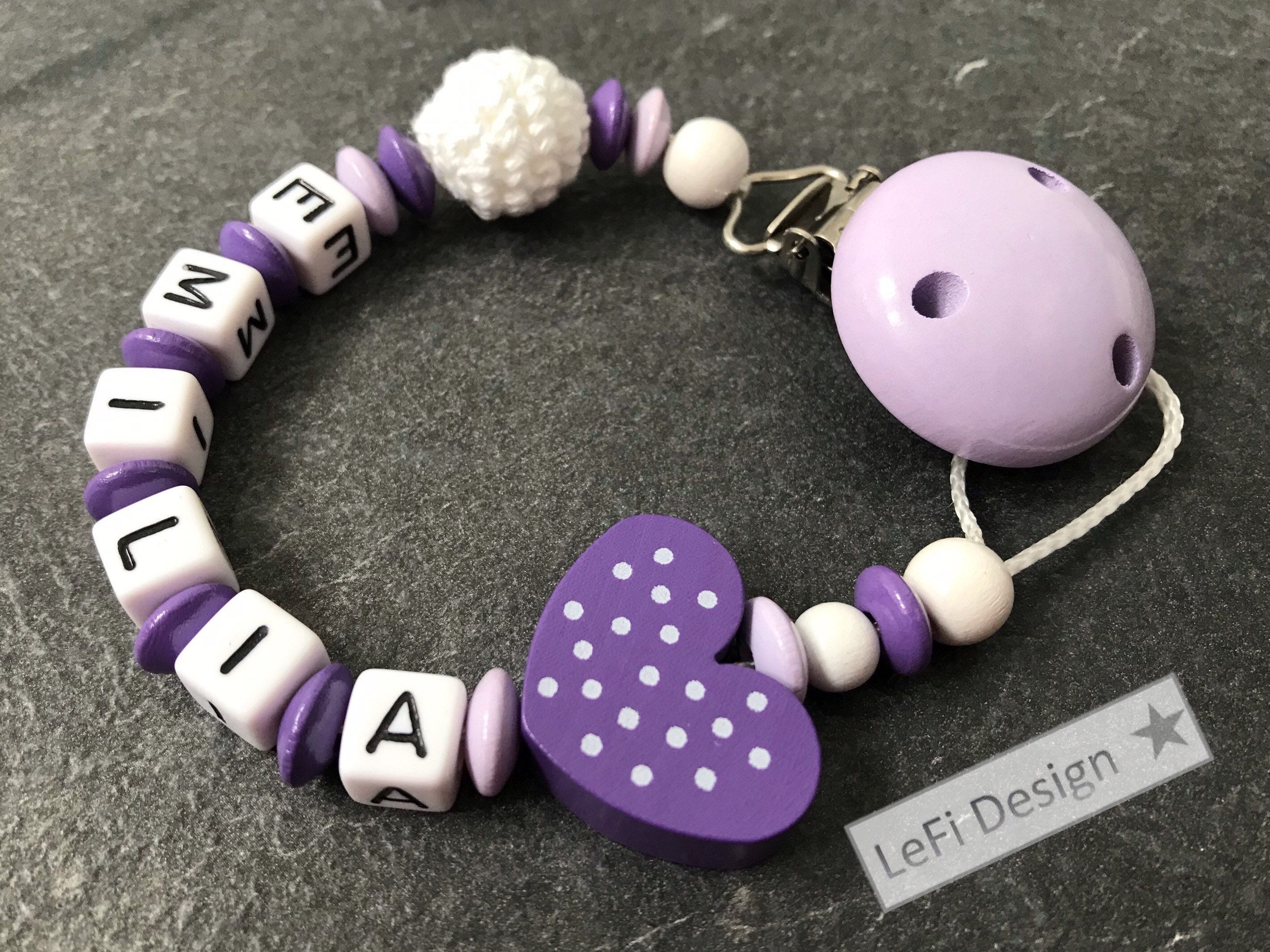 Pacifier necklace with name personalized handmade heart Etsy