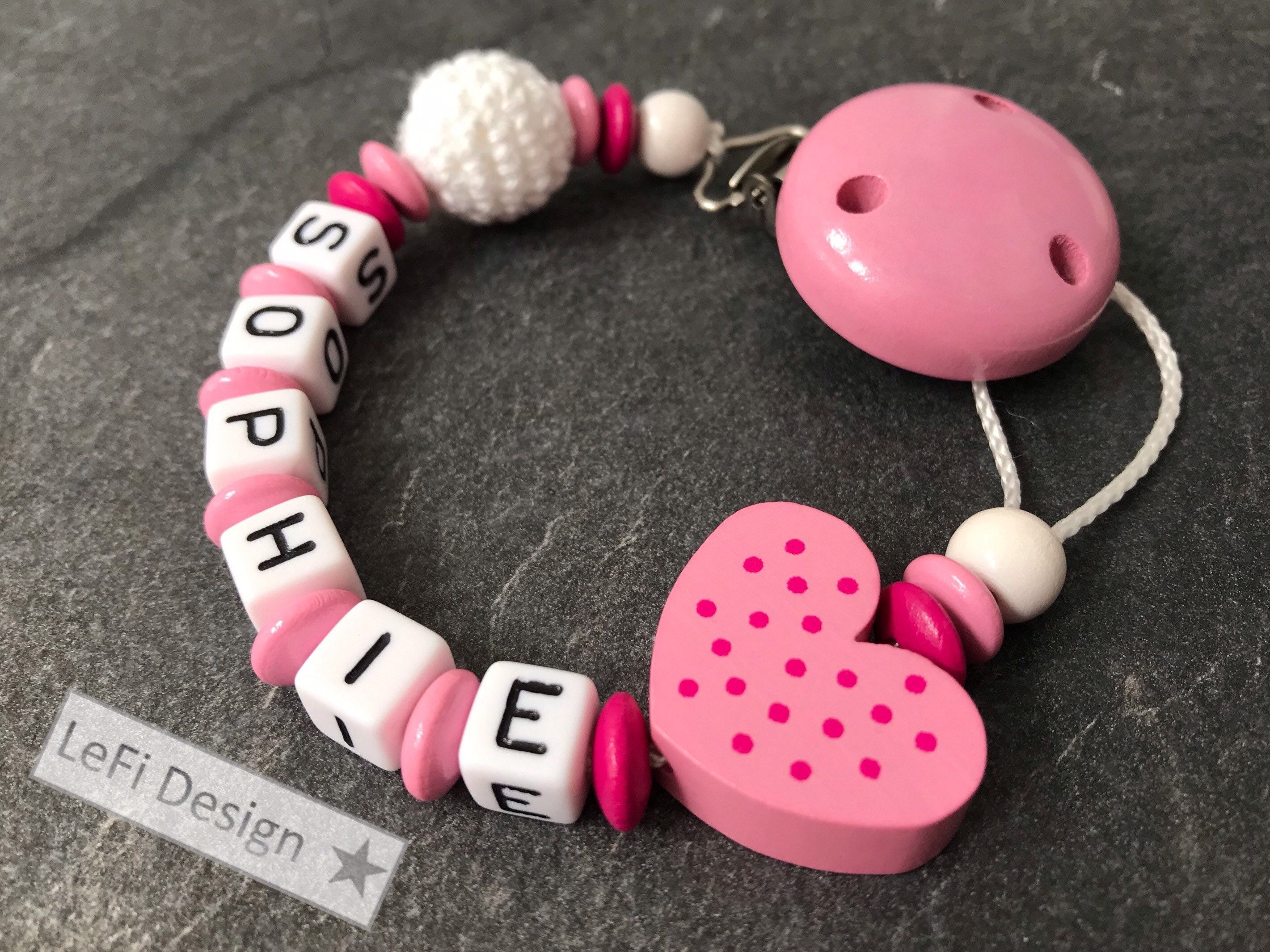 Pacifier necklace with name personalized handmade heart Etsy