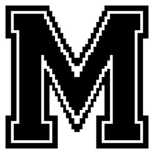 Puede incluir: Letra M de la universidad negra y blanca con un contorno blanco.