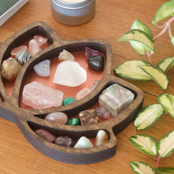 Lotus Flower Crystal Tray, Wooden Trinket Tray, Essential Oil Storage, Catch All Tray, Best Friend Gifts