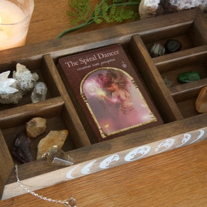 Boîte de rangement en cristal - Boîte d'affichage en cristal - Boîte en bois Tarot Oracle Card - Décor d'autel en cristal - Outils métaphysiques - Porte-cartes en bois