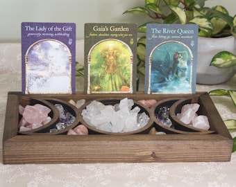 Triple Moon Goddess Wooden Tray: Tarot Card & Crystal Holder