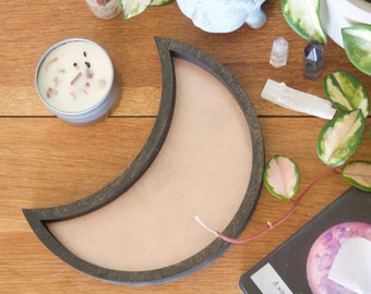 Crescent Moon Wooden Trinket Tray: Crystal & Essential Oil Holder