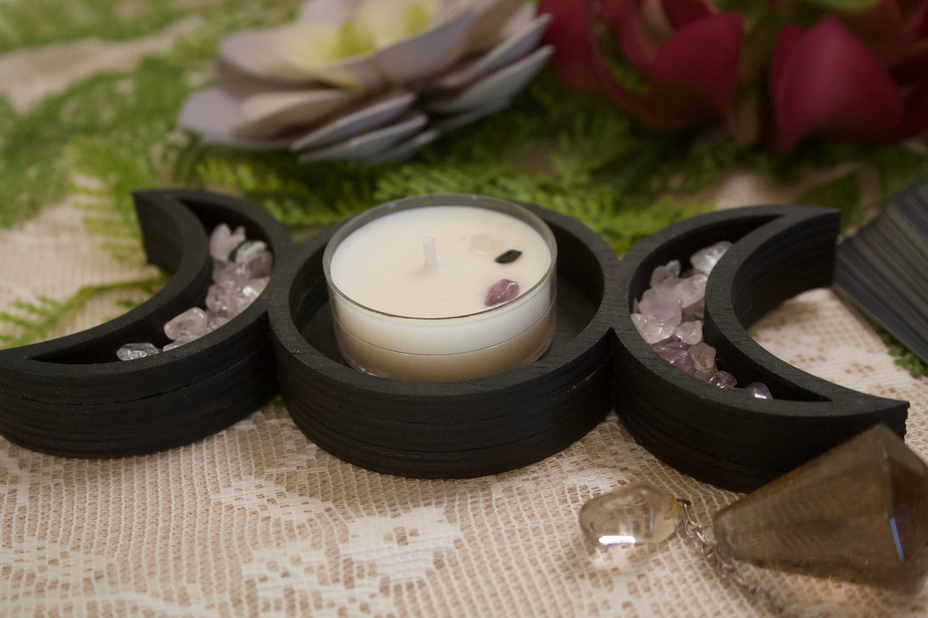 Triple Moon Goddess Tea Light Holder Wood Tea Light Holder Etsy