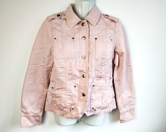 pastel coloured denim jacket