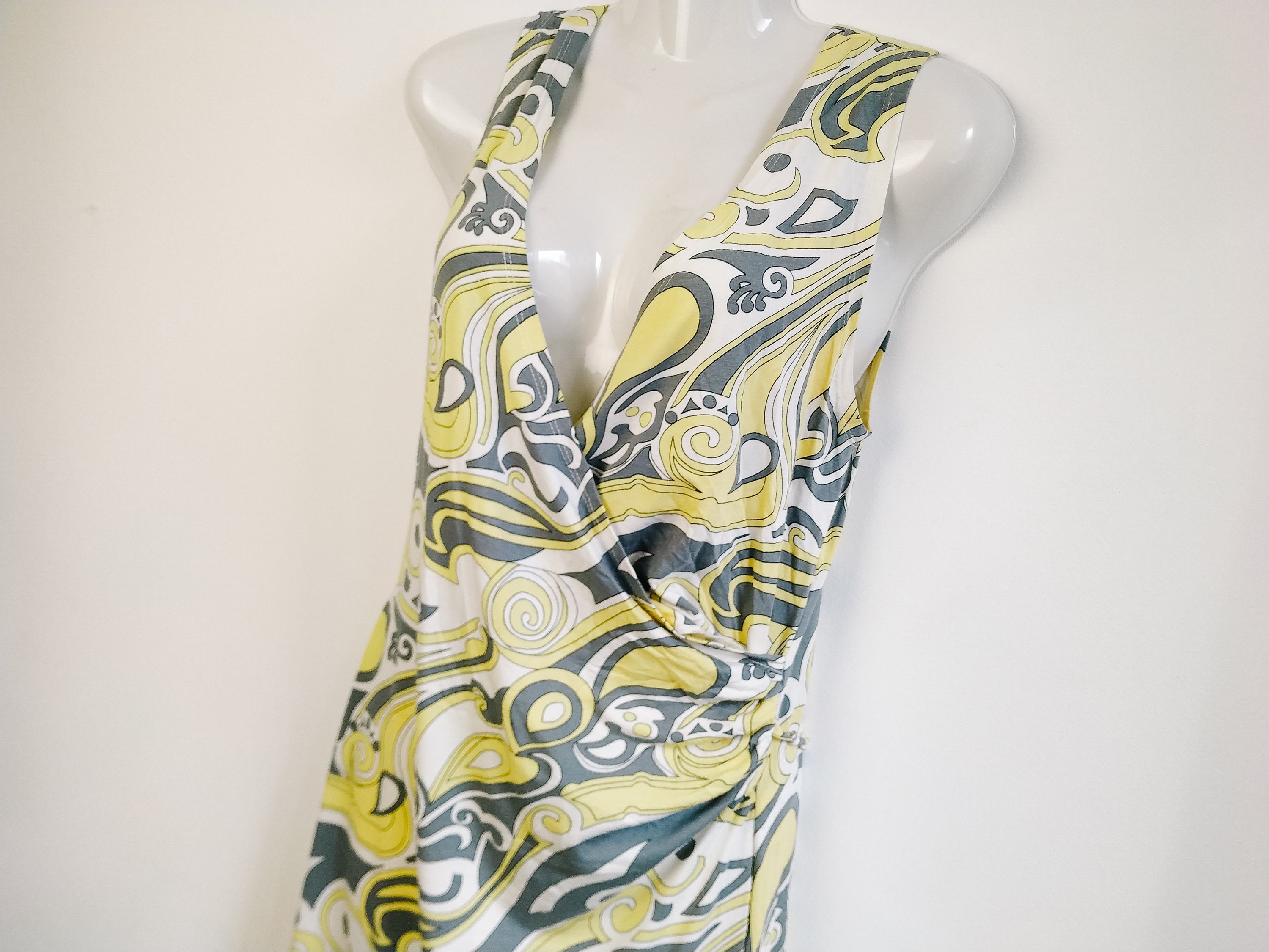 Vintage gray yellow spring summer dress M L size geometric Etsy