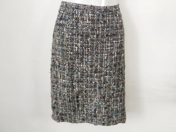 Vintage 80s Tweed Pencil Knee Lenght Skirt Gray Blue Melange - Etsy