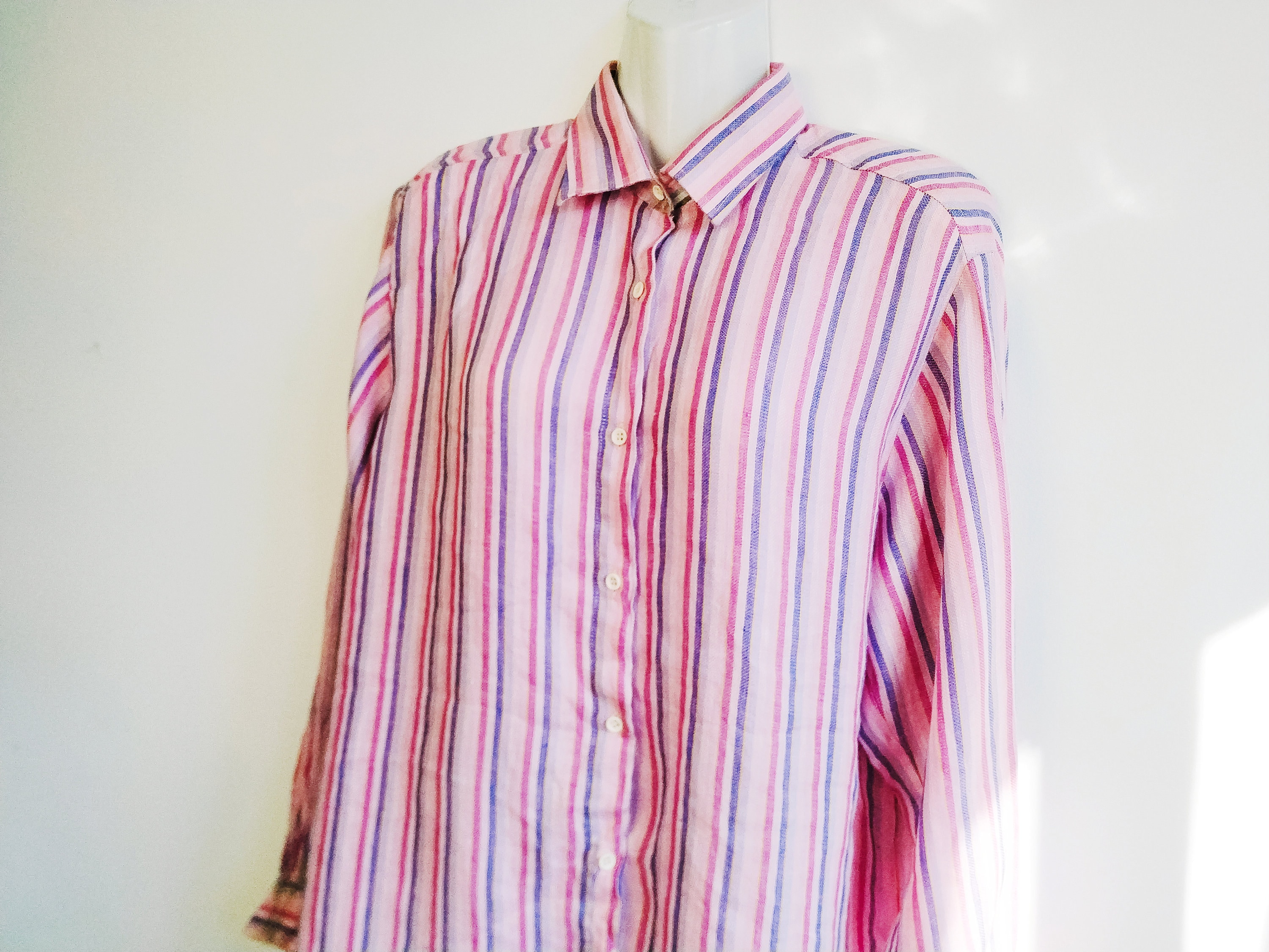 Vintage striped linen shirt Pink blue shirt Eco friendly | Etsy