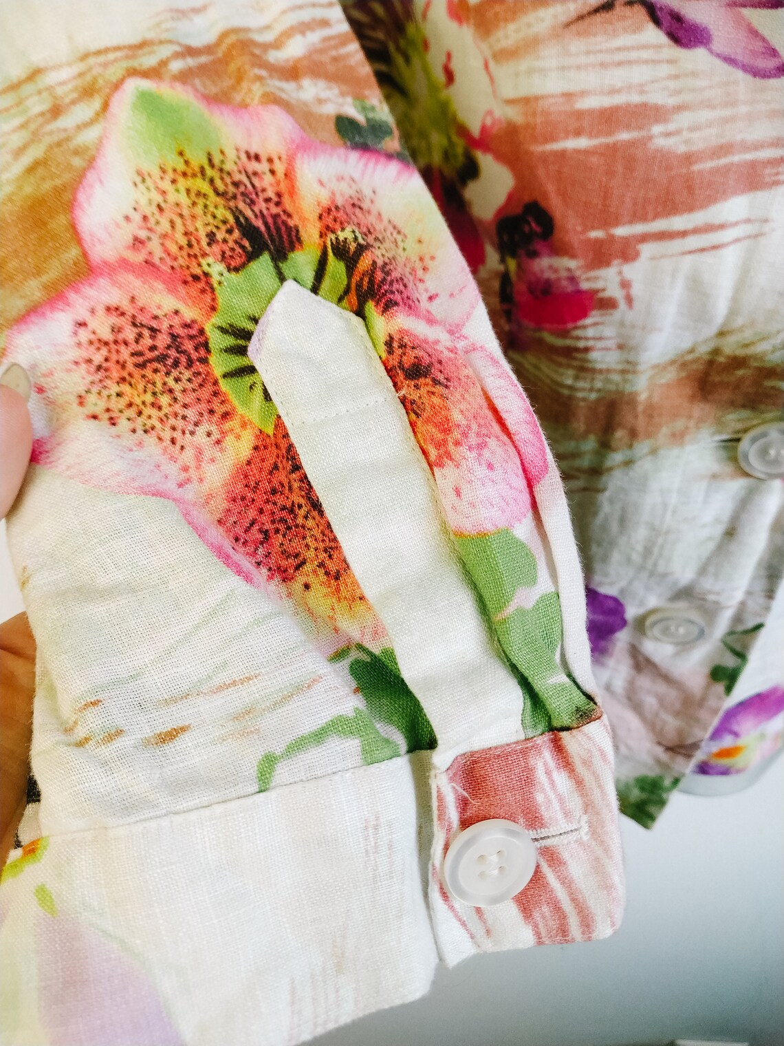 Vintage White Floral Linen Jacket L Size Summer Hawaiian Etsy