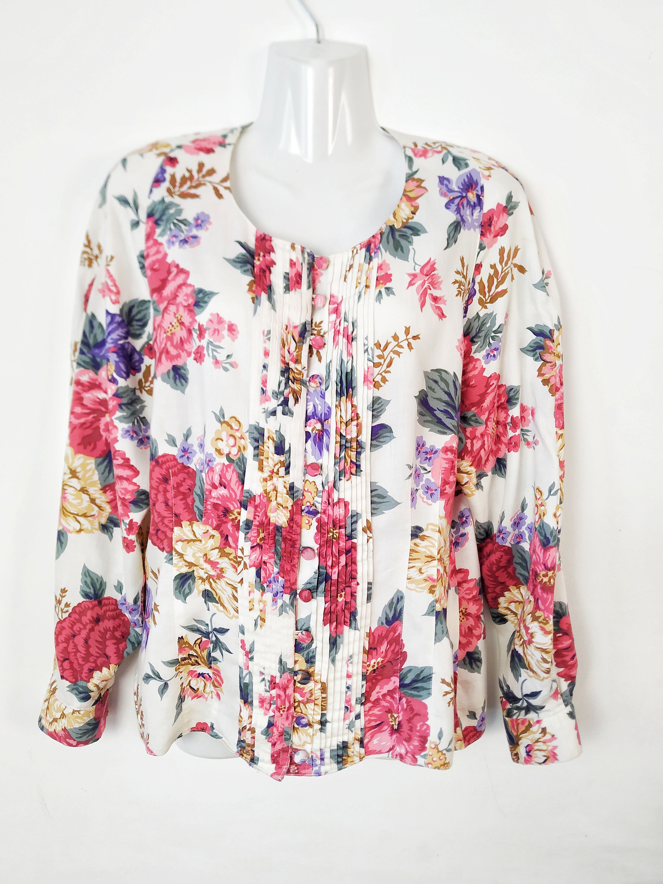 Vintage 70-80s Plus Size White & Pink Floral Cardigan Plus - Etsy