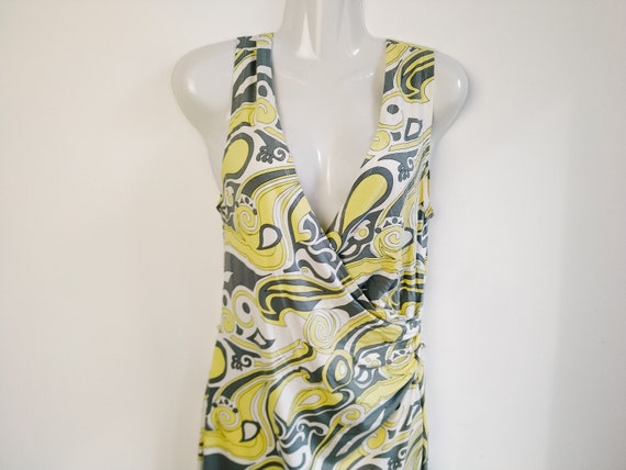 Vintage gray yellow spring summer dress M L size geometric | Etsy