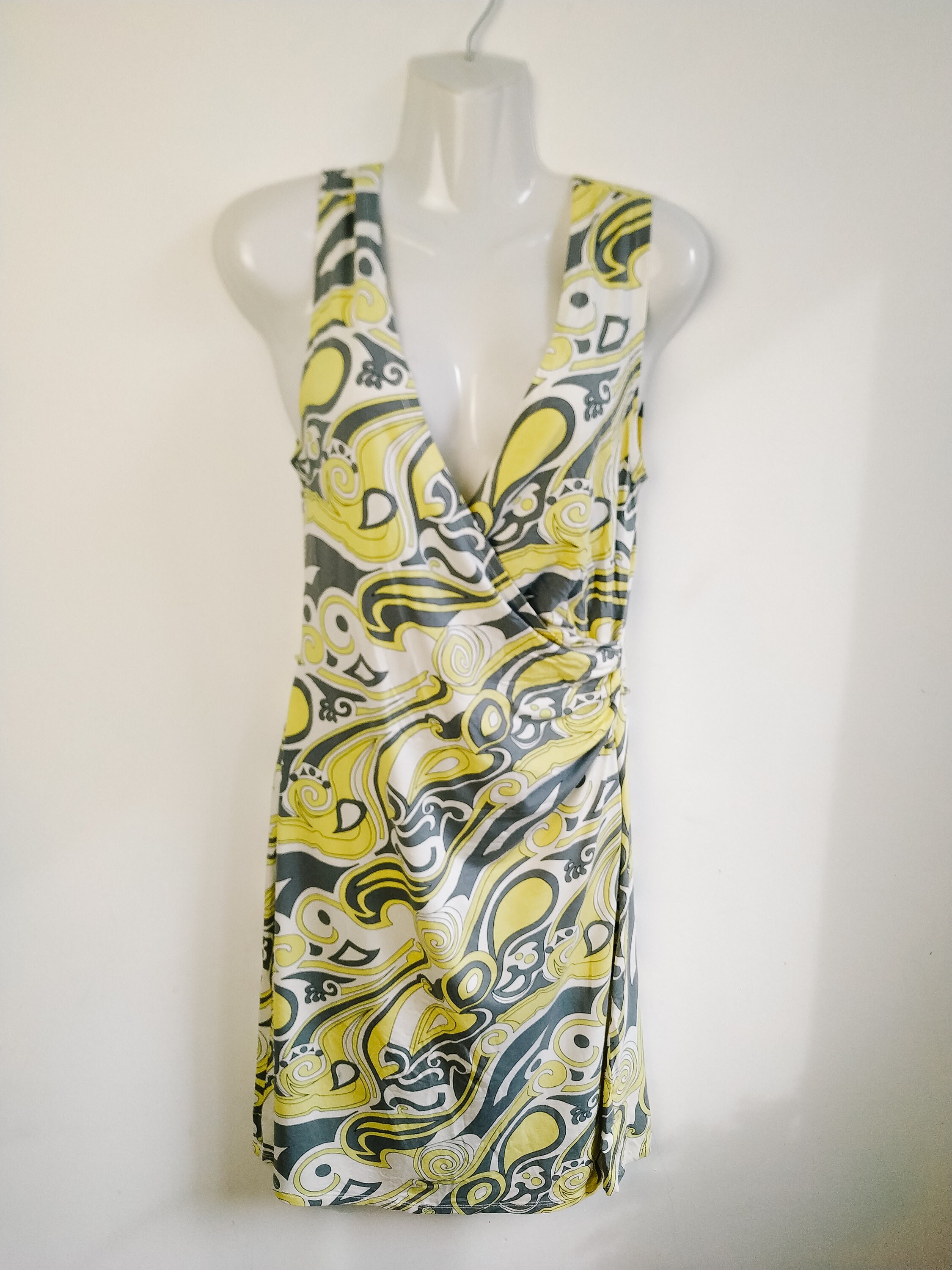 Vintage gray yellow spring summer dress M L size geometric Etsy